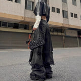 High Street Hole-Breaking Two Pieces Of Old Work Clothes Jeans Women Hiphop Street Retro Broad Leg Pants Trend 68HZ