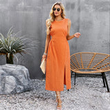 Dili Solid Color Dress 2025 Summer Long Sleeveless Vest Dress