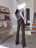 New Trousers High-Waisted Three-Dimensional Cutting Coffee-Colored Haired Micro-Horn Neutral Windy Broad Leg Trousers