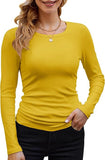2025 Women's Women's Ribs Cotton Fabric Basic Round Neck Solid Color Long-Sleeved T-Shirt Repair