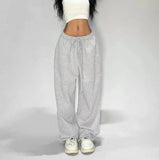 Y2K Gray Trousers Women Hip Hop Retro Broad Leg Trousers Gray Street Dance Jogging Trousers Loose Street Casual Pants 68HZ