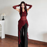 Autumn 2025 New Women's Clothing Solid Color Repair Street Fashion Hooded Sleeveless Mesh Women 68HZ