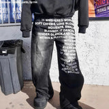 Trendy Letter-Print Jeans Men's Street Hip-Hop Straight Trousers Loose Casual Drag Trousers 68HZ