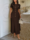 Dili Simple Elegant Style Button Short Sleeve Dress Dress Women's 2025 Autumn And Winter