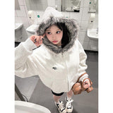 Vintage Woolen Zipper Hoodie Women Y2K Autumn And Winter New Couple Coat Plus Velvet Jacket Tide 68HZ