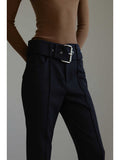 Slept Long-Legged Luxury Show Three-Dimensional Texture Apparent Thin Wide Belt Open Fork Micro-Horn Trousers Belt