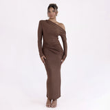 Autumn And Winter New Hot Shoulder Long Sleeve Bag Hip Dress Fashion Sexy Folding Body Dress