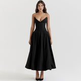 New Temperament Long Dress With Chest Dress V Sharp Angle Fish Bone Gird Waist A Dress Dress Dress Dress Dress
