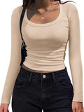 2025 New Thread Pit Strips Long-Sleeved Square T-Shirt Women's T-Shirt