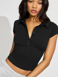 2025 Spring And Summer New POLO Collar Button Short Sleeve Tight Body Movement Waist-On-Upwear