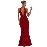 2025 Sexy Deep V-Dex-Back Hip Dress New Folded Tuxedo Fishtail Dress