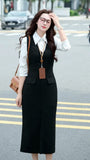 2026 Spring New Long-Term Korean Style Smart Wear Free Ironing Intelligent Waist Black Open Fork Vest Dress