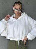 Easier Women's 2025 Spring Short-Term Cash Waist Lavel Hoodie Casual Zipper Long Sleeve Coat 68HZ