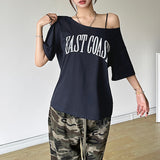 2025 Summer New Women's Street Fashion Letter Print Short-Sleeved Umbilical T-Shirt 68HZ
