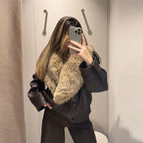Autumn And Winter New Maillard Brown Collar Loose Locomotive Wind Leather Coat