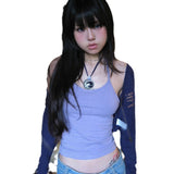 Striped Sling Belt Short Zipper Top Two Sets Of Women's Y2k High Street Repair T-Shirt Outside The Tide 68HZ