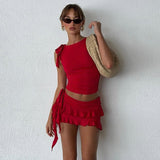2025 New Women's Fashion Sleeveless Round-Necked Small Vest Open Umbilical Half-Dress Skirt Suit
