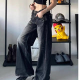 Micro-Thorn Jeans Women Y2k Street Retro Design Feel Large Loose Broad Leg Drag Long Pants 68HZ