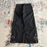 Y2K Flower Embroidered Jeans Men's Street Splicing Design Straight Trousers Loose Trousers Tide 68HZ
