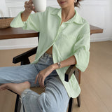 Dili Leisure Vacation Summer Striped Long Sleeves Arma Shirt Women's Winter 2025