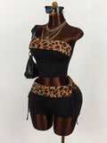 New Crash-Colored INS Leopard-Repair Sexy Hot Spicy Brae Blouse Shorts Suit