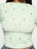 Summer New Women's Casual Print Body Half-Cuttered Long-Sleeved T-Shirt