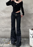 Vintage Rivets Trousers Women Y2K High Street Design Hottie Low-Rise Thighs Trousers 68HZ