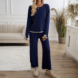 Dili Women's Clothing Set 2025 Temperament Casual Pure Color Knitted Long Sleeve Sweater Pants Set
