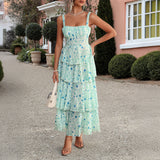 Dili 2025 Spring And Summer Temperament Sen Tied Small Fragrant Flowers Against The Color Chiffon Sling Skirt Women's Dress