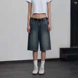 New Retro Water Wash Old Denim Shorts Female Vibe Design Feeling Loose Straight Five Cents Trousers 68HZ