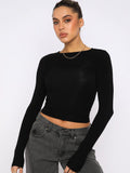 Women's Y2K Burst Long-Sleeved T-Shirts With Breathable Nylon Tight-Up Hotties Umbilical Short-Squeer Bottom Shirts