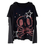 Abyssipunk Millennium Printed Long Sleeve Two T-Shirts Y2k Harajuku Rock Loose Casual Spice Girl T-Shirt 68HZ