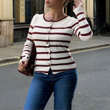 Dili Elegant Temperament Striped Long-Sleeved Vest Vest Women's Clothing 2025 Autumn And Winter