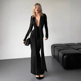 New Fashion Sexy V Long Sleeves With Solid Color Bags Of Winding Dresses In Fall 2025