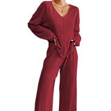 Autumn And Winter Lady's Homewear Set Long-Sleeved Trousers Two Sets Of Ribs To Keep Warm Home Pajamas