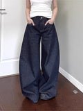 High Street Vibe Dark Blue Jeans Women Y2k Water Wash Loose High-Rise Straight Trousers Tide 68HZ