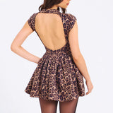 Women's Clothing 2025 Spring New Sexy Dew-Back Collar Slimming Leopard Print 100-Fold Dress