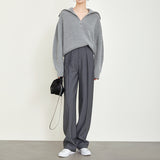 Tall Gray Suit Pants Old Money Style Pants Slim Leg Pants Niche Casual Straight Trousers Women
