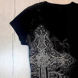 Vintage Black Tie-Dye Print T-Shirt With Thin Vintage Design V-Neck Short-Sleeved Punk Top 68HZ