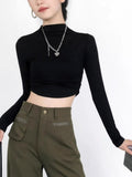 Long-Sleeved Shirt Girl Spring And Autumn Navel Navel With A Bottom Shirt Hot Girl Tight Short Top Slimmed Sexy