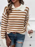 Dili Casual Simple Wind Stripe Collar Women's Sweater Women's Clothing 2025 Spring And Summer