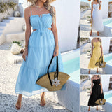 Dili 2025 Spring And Summer Leisure Solid Bohemian Holiday Wind High Waist Splicing Sling Dress