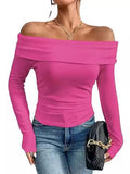 2025 Women's Out-Shoulder Long Sleeves And A Word Shoulder Women's Top T-Shirt Fashion