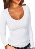2025 Lady Collar Collar T-Shirt Basic Solid Long-Sleeved Bottom Shirt