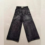 Wash Black Jeans Men Y2k Retro High Street Hip Hops Casual Broad Leggings 68HZ