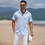 Summer Men's Shirt Short-Sleeved Knitted Waffle Collar Fashion Tops Men's Clothing
