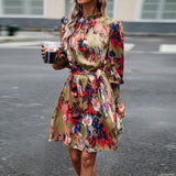 Dili Print Dress Autumn 2025 Autumn Temperament Elegant Long-Sleeved Dress