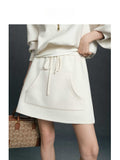 Spring New Sports Tennis Wearing Hoodie White Casual Pocket Skirt Set