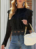 2025 New Solid-Color Bottom Sexy Lace Long-Sleeved Lace Silk Shirt Women's Coat Top