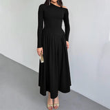 Dili Elegant High-Waist Long Sleeve Long Skirt Dress Women's Dress 2025 Autumn And Winter